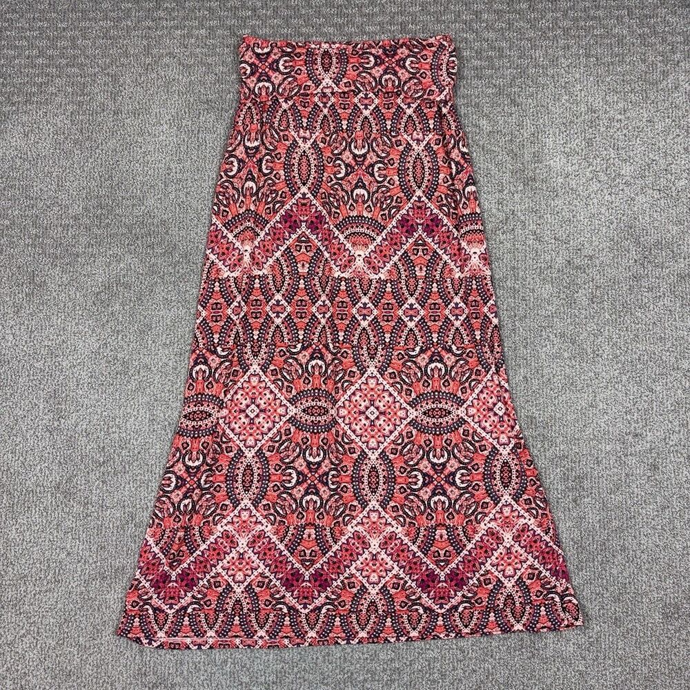 Cynthia Rowley Maxi Skirt Womens Large Geometric A Line Jersey Boho Stretch